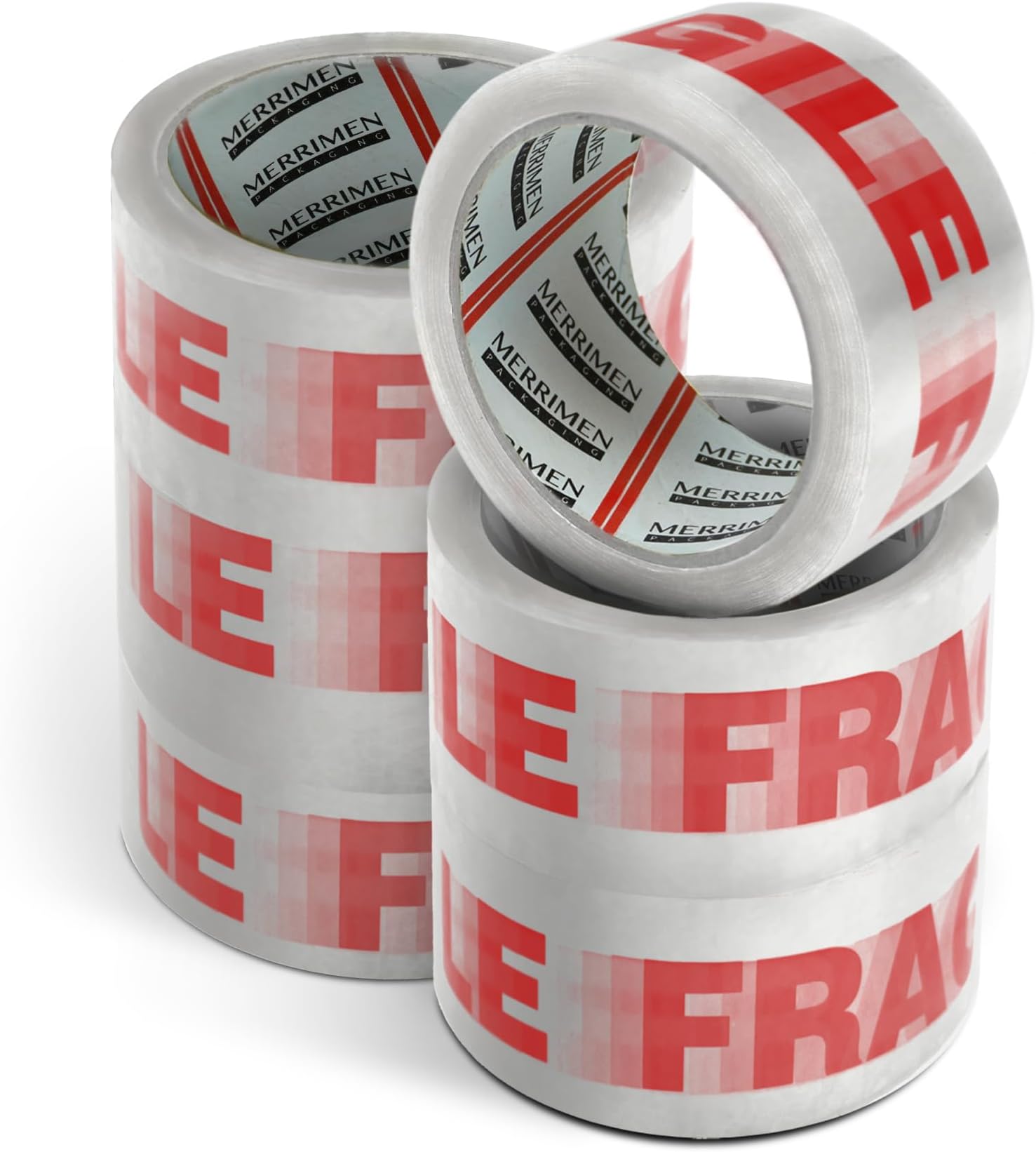 Merrimen Strong Heavy Duty Roll Pack Fragile Packaging Tape, Secure Sticky Sealing Tape for Parcel Boxes, Moving Boxes, Large Postal Bags for Long Term Storage, (48MM x 66M) (6 rolls, Fragile)