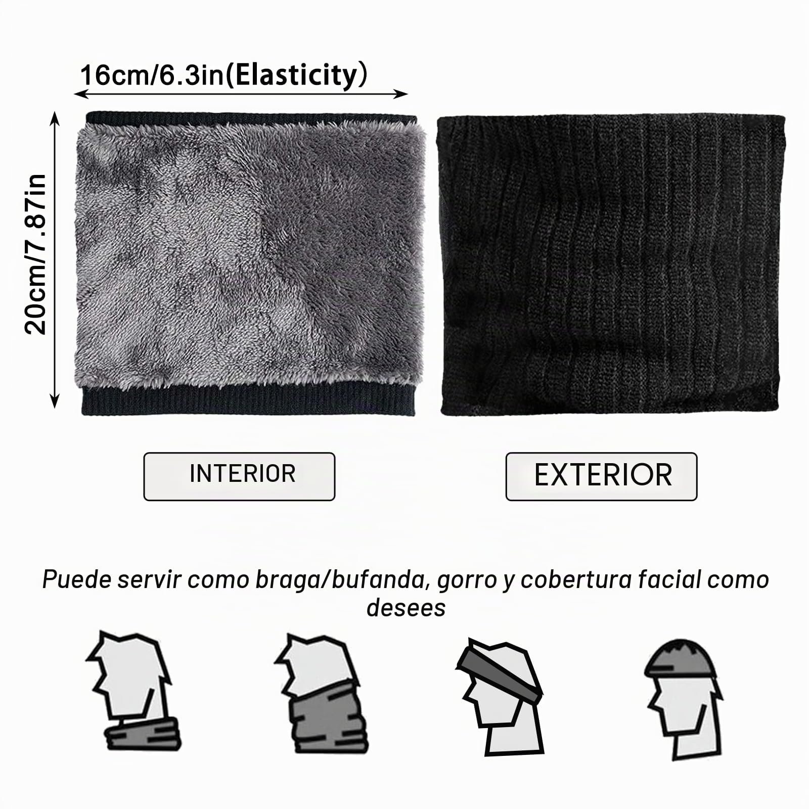 2 Piezas Tubos de Invierno para Niños, Bufanda de Tubo de Esquí, Bucle, Calentador de Cuello, Térmica Resistente al Viento para Ciclismo, Negro Gris Claro