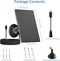 Vista 2 de 2W Solar Panel for Security Camera Outdoor, USB/USB-C Charger with IP65 Waterproof, 360° Adjustable Mount & 7.2ft Cable, Compatible with