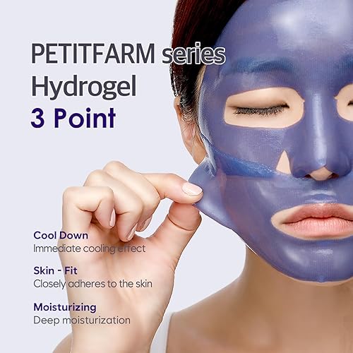 Miniatura 7 de Petitfee Agave Cooling Hydrogel Face Mask 5ea - Mascarilla facial calmante rápida con complejo energético azul, agave, arándano, berenjena,