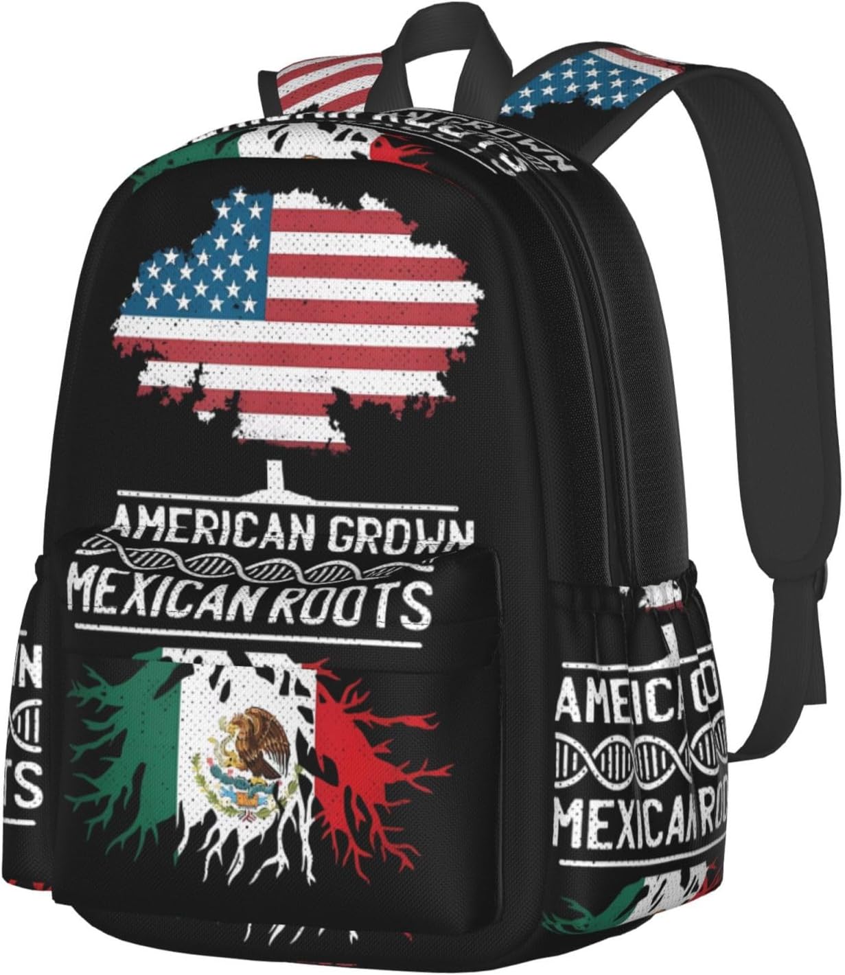 American Mexican Mexico Flag Mexican Roots Laptop Backpacks Double Shoulder Laptop Pack Bag Casual Back Pack Lightweight Daypack Bags With Side Pockets For Business Travel Hiking