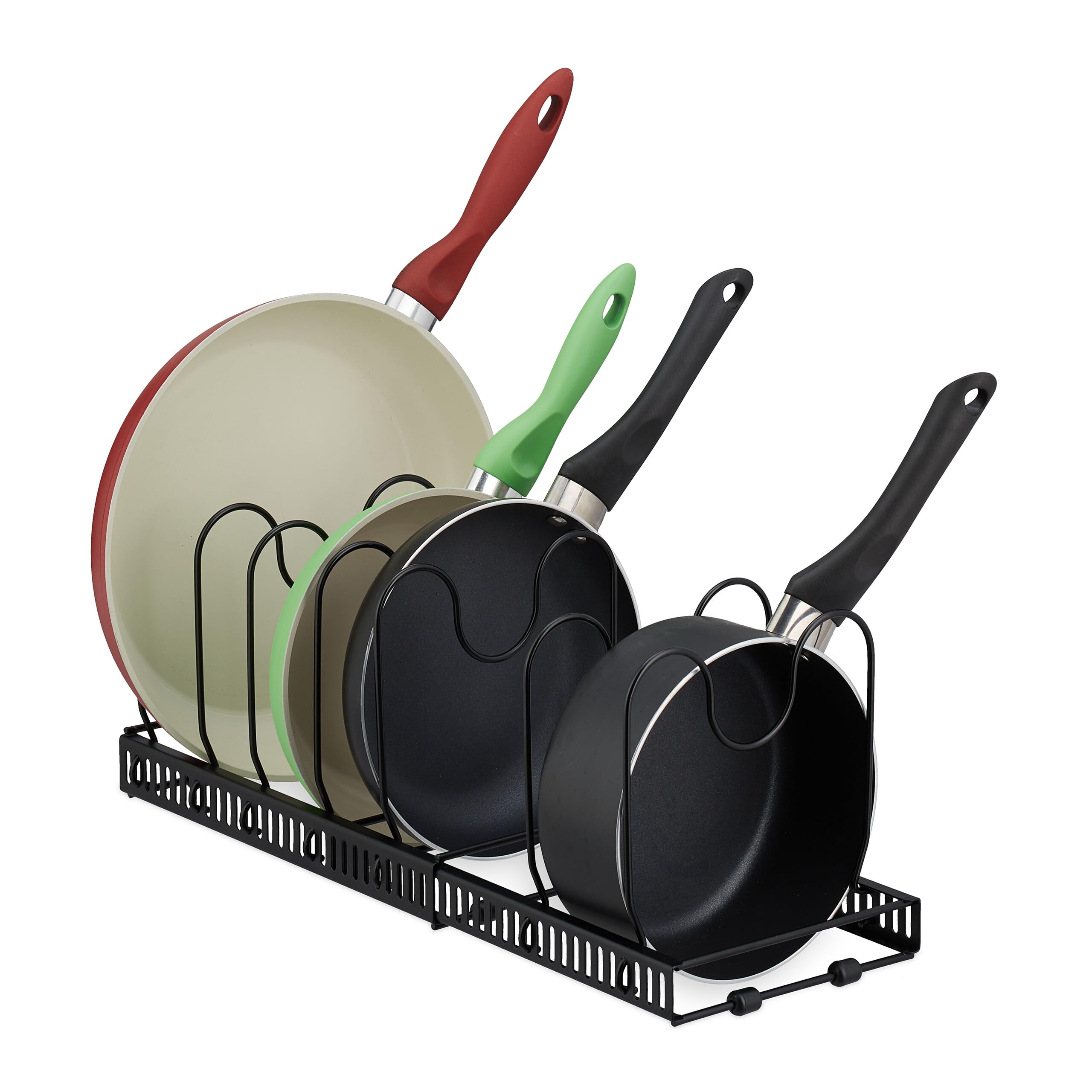 Relaxdays Soporte Sartenes Extensible, Organizador Cazuelas, Sujeta Tapas de Ollas, 19 x 59 x 18 cm, Metal, Negro, Hierro