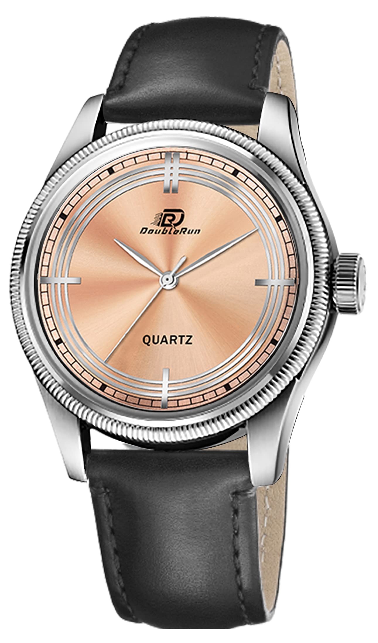 Doublerun Uniction Design Peach Dial Black Leather Strap Analog Watch - for Men (B09BYYTS4S) Amazon Price History, Amazon Price Tracker