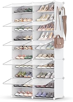 Shoe Rack Organizer, 10-Tier Shoe Storage Cabinet for Closet and Entryway, Holds 40 Pairs of Shoes, Adjustable, Cloud White and Trasparent ULPC035W01