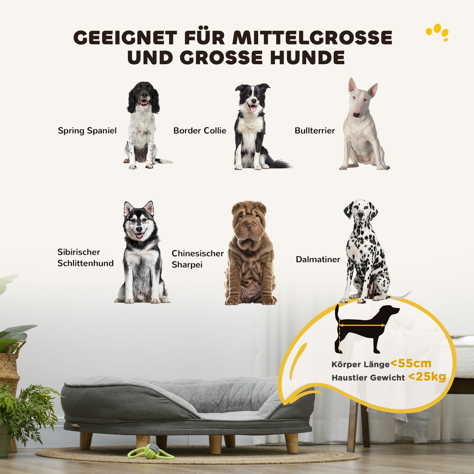 PawHut canapé pour chien Canapé pour chien, housse lavable, canapé pour animaux de compagnie avec dossier et pieds en bois, canapé pour chat, pour chiens de taille moyenne de moins de 25 kg, gris