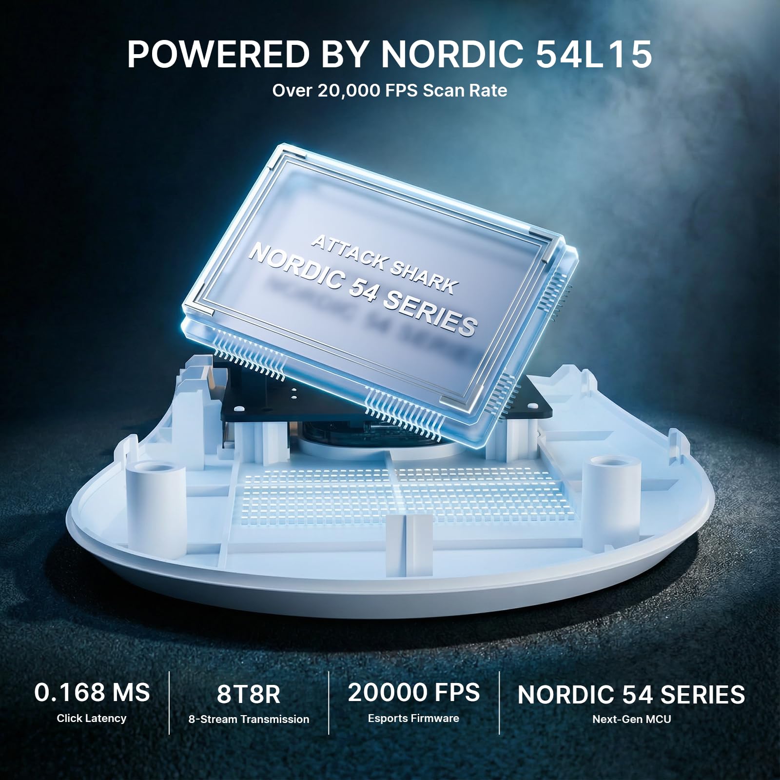 ATTACK SHARK V8 Mouse da Gioco Wireless con Cavo a Spirale LED, Nordic 54L15 Chip, PAW3950MAX, 42000DPI, Dual 8000Hz, 59g Ultraleggero, Design Dongle Pinna di Squalo, 2.4Ghz/BT/Cablato per PC, Bianco