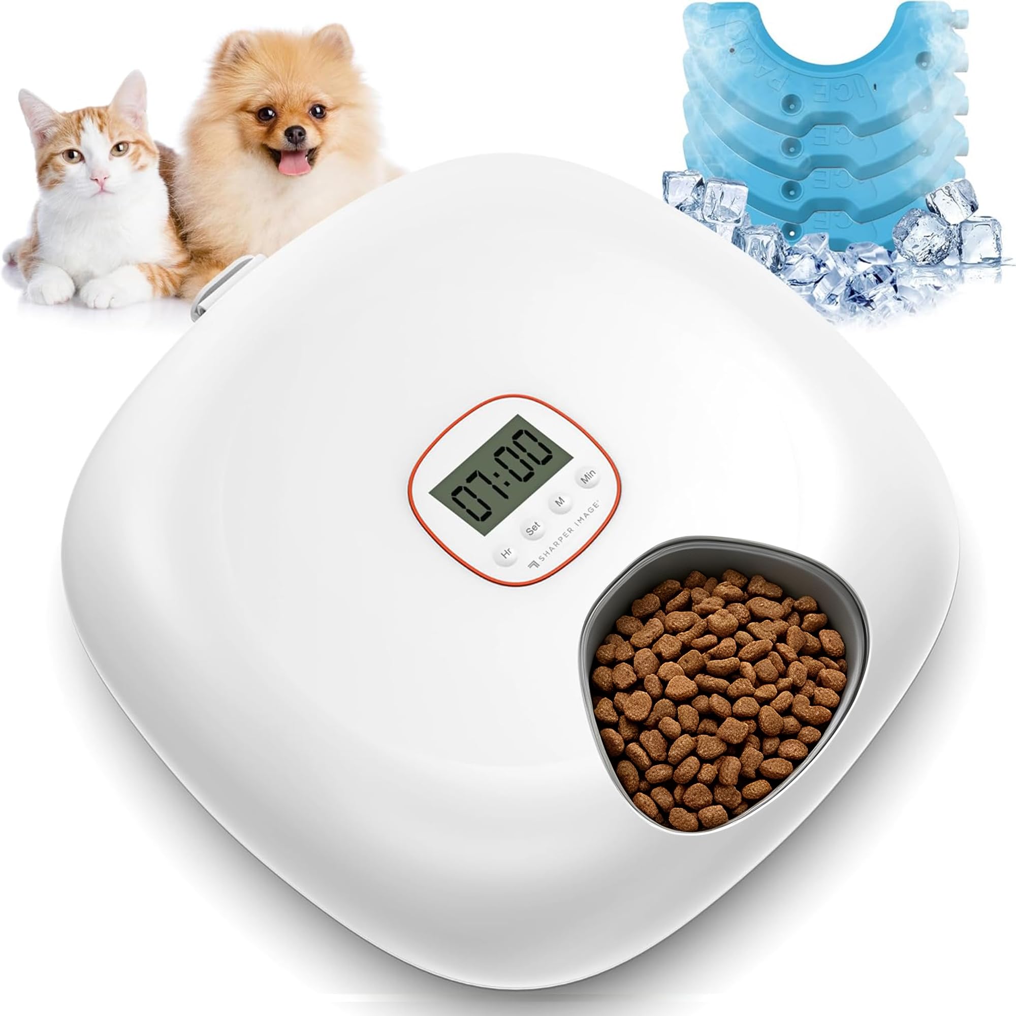 Sharper Image - Mangiatoia automatica per gatti wireless, dispenser automatico di cibo per gatti per cibo umido con 4 confezioni di ghiaccio, alimentatore automatico ricaricabile per gatti con timer