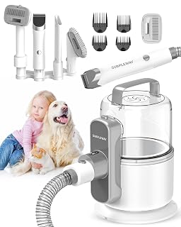 Dog Vacuum Grooming Kit for Shedding: Professional Hair Clippers Pet Groomer - Strong Suction Cleaner Deshedding Tool Fur Brush Attachment Trimmer for Home Cat (Pale White) - Amazon product rated Grade A