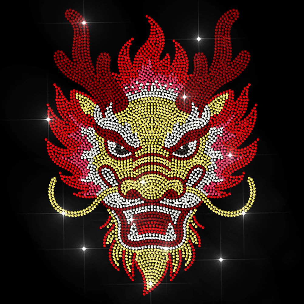 MAYJOYDIY Chinese Dragon Rhinestone Iron on Transfer Lucky Animal Heat Transfer Sticker Loong Rhinestone Hot-fix Decals Bling Clothing Decoration Applique for Shirt Bag Jeans Clothes DIY Crafts