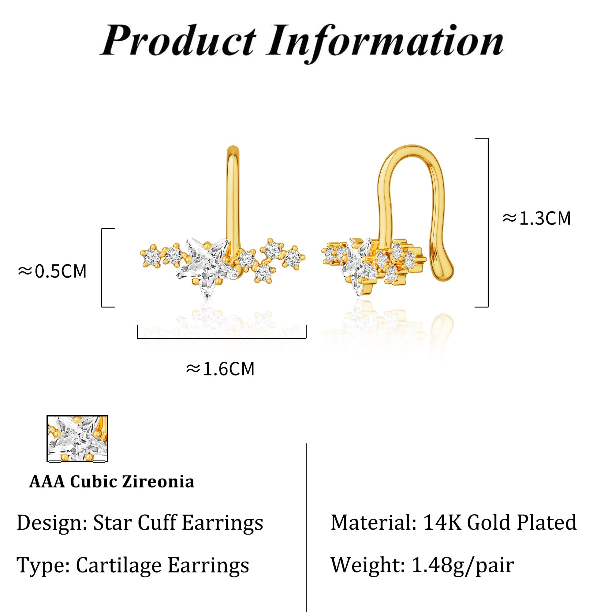 Star Ear Cuff Earrings for Women, Dainty Gold/Sliver Ear Cuffs Non Piercing Tiny Cartilage Cuff Earring Boho Trendy Northstar Starburst Ear Cuff Set Jewelry Gift for Women