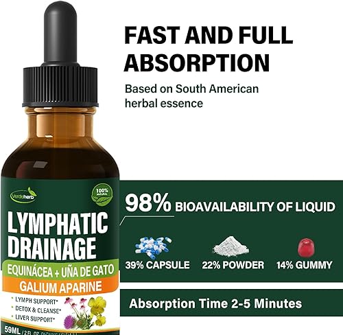 Miniatura 4 de Verdeherb Cleavers Gotas de drenaje linfático mejoran la limpieza de desintoxicación del sistema linfático, equinácea, cardo mariano, garra de gato,