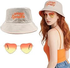 FUIPVGI Fisherman Hat + Orange Heart Glasses Set of 2 Aperol Spritz Costume Accessories Embroidered Fishing Hat Party Hat Beer Hat Carnival Cosplay