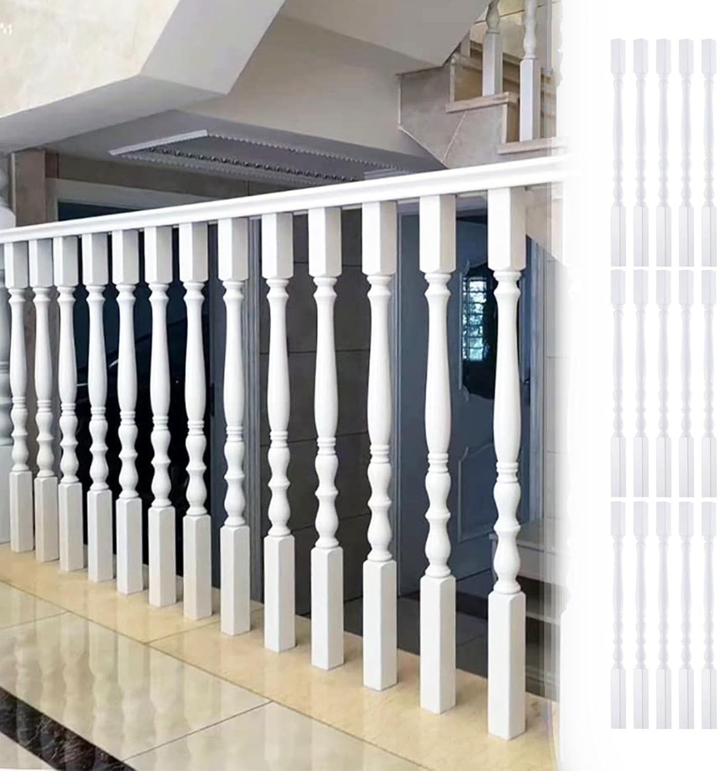White Wooden Staircase Balusters Modern Style, Interior Stair Balusters Handrail, Indoor Railing Stair Spindles, Handmade Column Decorative Stair Baluster(3pcs)