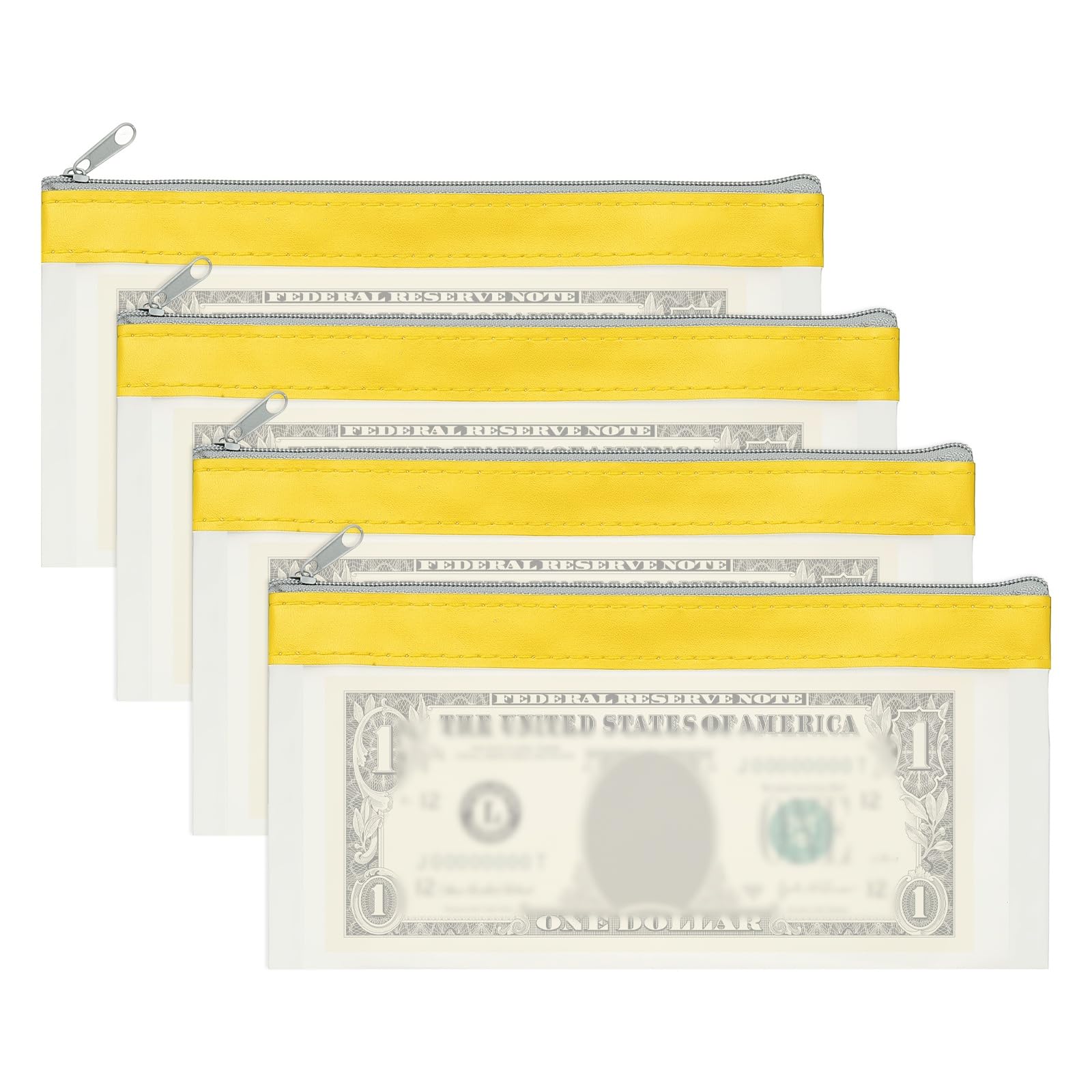 PATIKIL 8.5x4 Inch Money Bags with Zipper, 4Pcs Clear PVC Cash Deposit Bank Pouch Envelopes Check Wallet for Coin Cosmetics Invioce Bill, Yellow