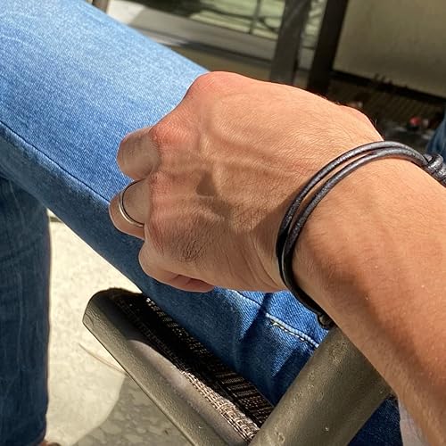 Miniatura 25 de Pulsera de cuero genuino para hombre de 0.118 in – Brazalete ajustable hecho a mano, pulsera de cuero minimalista para hombre, accesorios simples