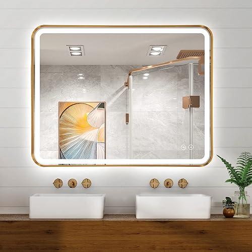 Niccy Espejo LED de baño, 32"x20" pulgadas, rectangular, espejos de tocador para montar en la pared, con marco de metal, espejo inteligente