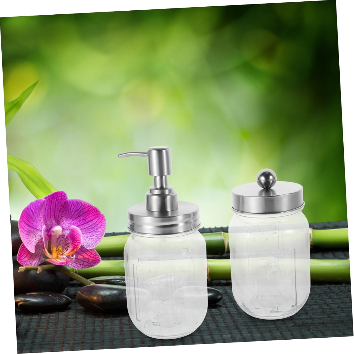 Bathroom Accessories Jar Set for Bathroom Includes Soap Dispenser Shampoo Container Toothbrush Holder and Cotton Swabs Jar