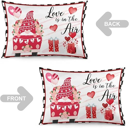Miniatura 3 de Funda de almohada para el día de San Valentín, el amor está en el aire, funda de almohada decorativa de gnomo rojo camión de granja, funda de cojín