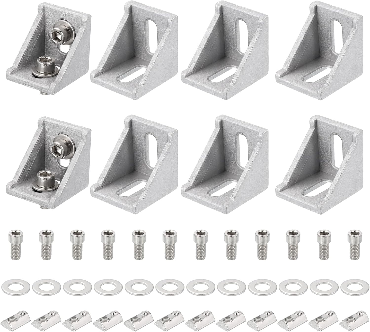 MECCANIXITY 8 Pcs 4040A Series Aluminum Extrusion Profile Connector, Corner Brackets Extruded Hardware with 16pcs M8 Marble nut and M8x16 Hexagon Socket Screw and M8x16 Flat Gasket