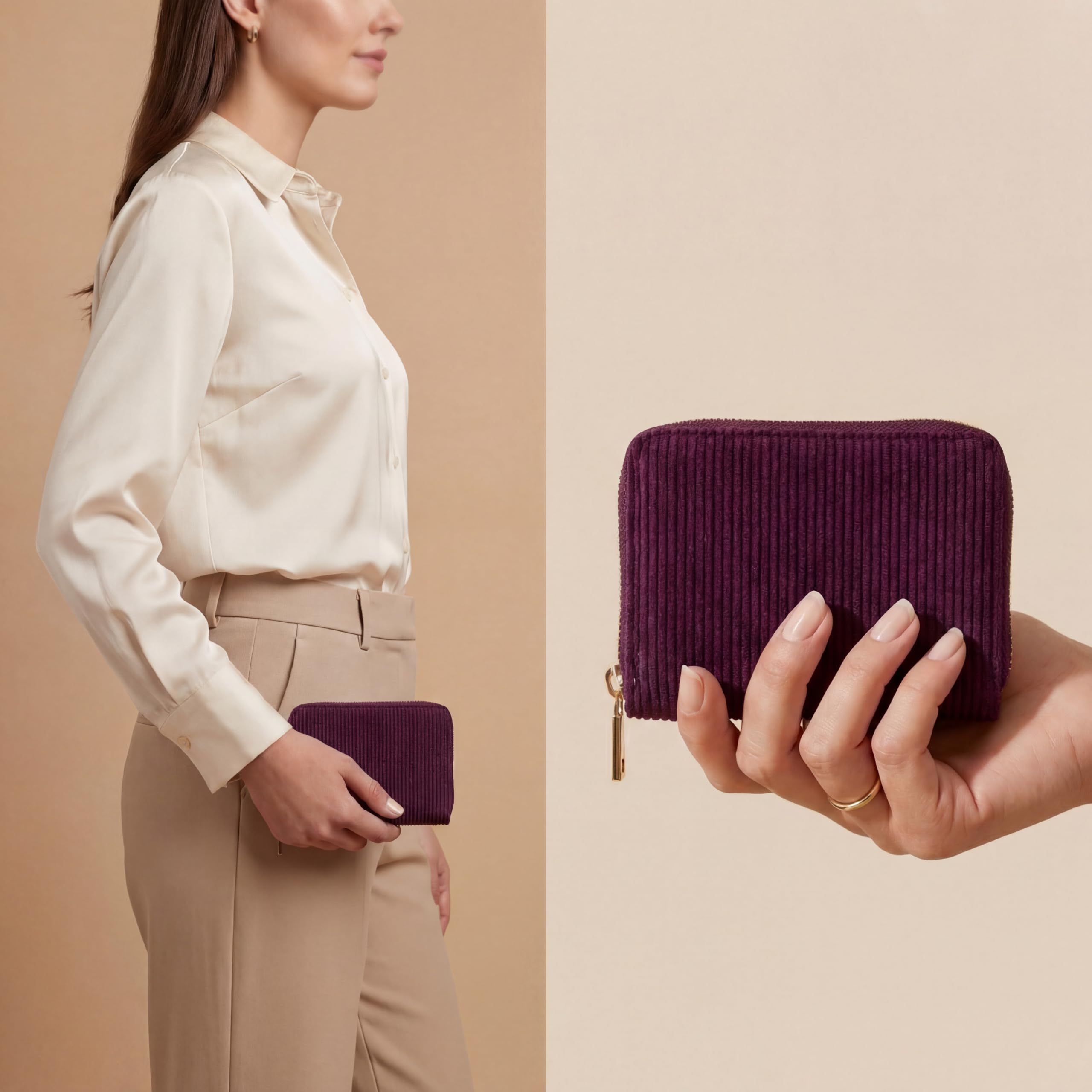 MillyMilk® Portefeuille Fondo - Mini portefeuille pour femme - En tissu velours côtelé de couleur pastel pour femme - Petit portefeuille pour cartes, pièces de monnaie et billets - Compact et