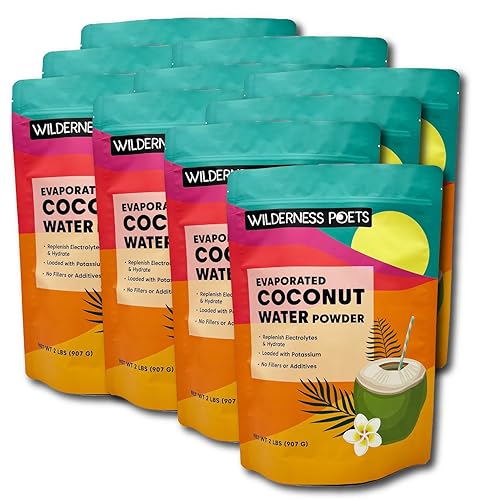 Miniatura 9 de Wilderness Poets, Polvo de agua de coco 100% evaporado, sin maltodextrina, sin rellenos, sin aditivos, 1 ingrediente, mezcla instantánea (4 onzas)