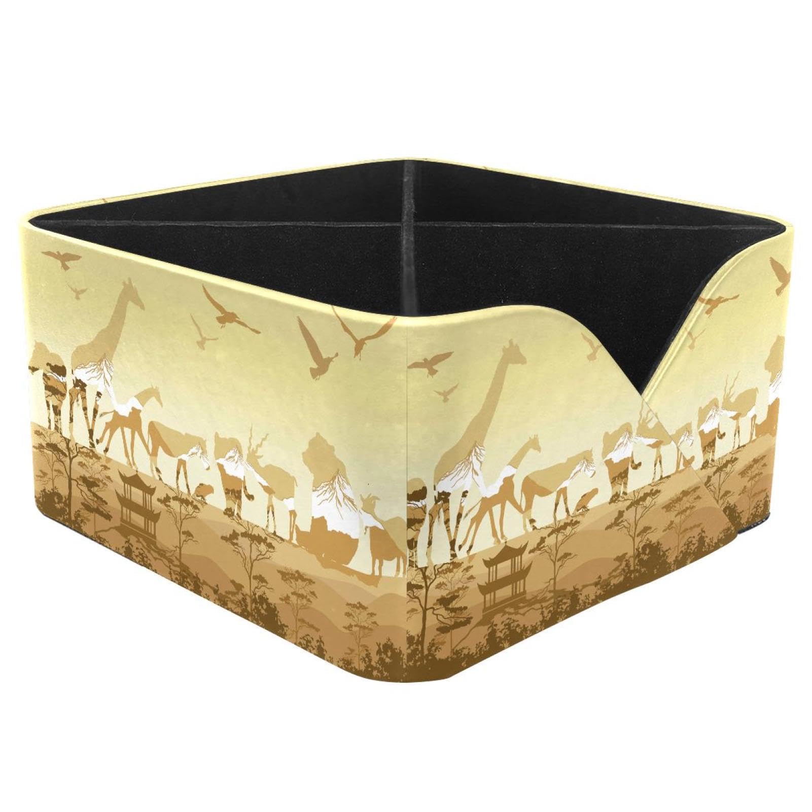 KengjuTesu Wild Animals Silhouettes Desktop Organizer Pen Holder, Rectangular Pencil Cup for Office, Study and Makeup Stations