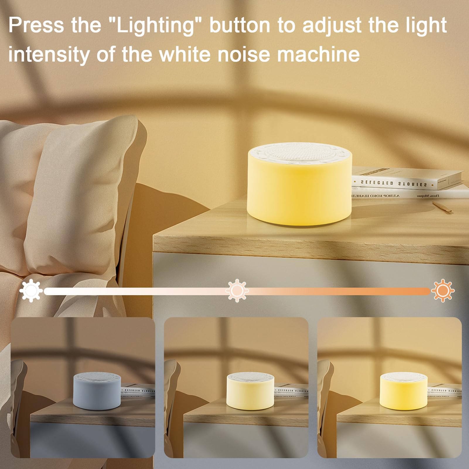 Máquina para Dormir con Ruido Blanco, Sonido con 14 Pistas de Alta fidelidad, Luces Ajustables, Rejilla metálica táctil, Temporizador y Memoria, para bebés y Adultos.