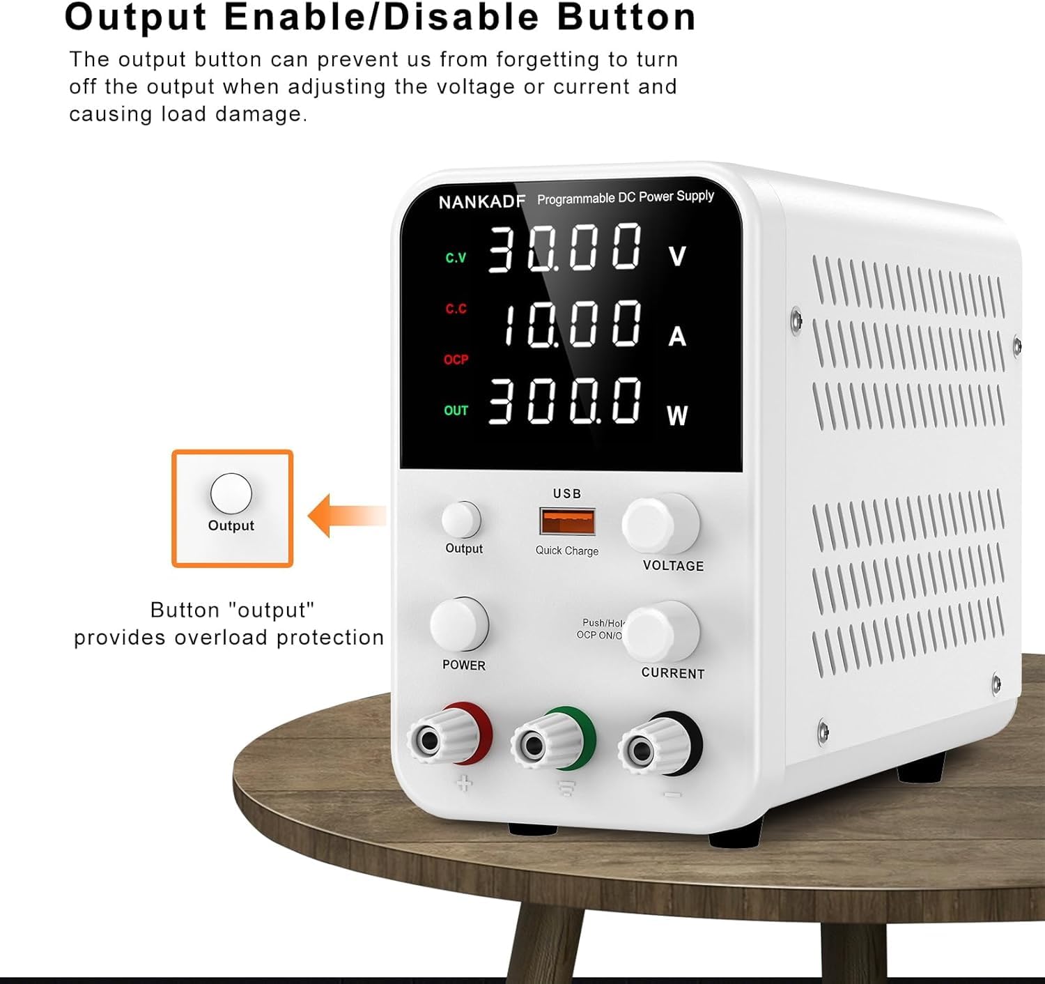 Fuente de Alimentación Ajustable de Banco (30V/10A), Fuente de Alimentación de conmutación de CC, Fuente de Alimentación de Laboratorio Regulada por codificador con Interfaz de Carga rápida USB