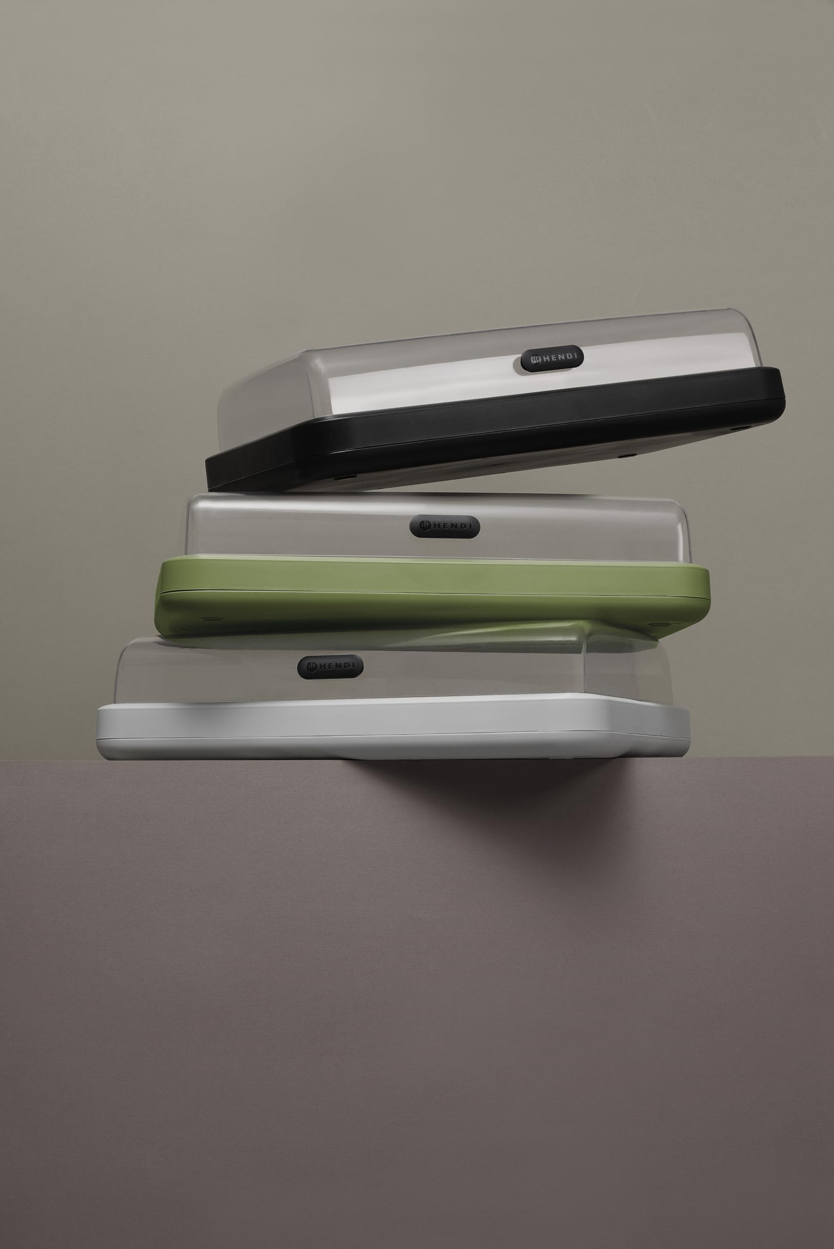 HENDI Vetrina refrigerata UNIQ con coperchio ribaltabile in ABS, set con vassoio in acciaio inox GN 1/1, elemento refrigerante, 593x389x(H)147mm, polipropilene, verde