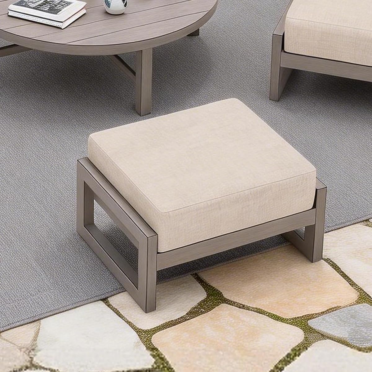 Outdoor Patio Ottoman in Grey