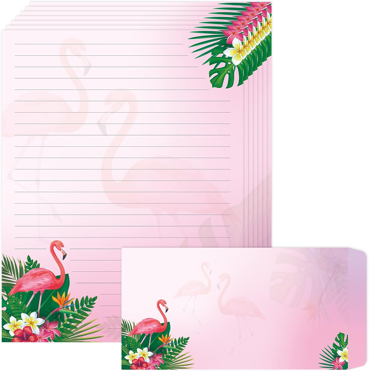 PaperMaster Flamingo Design Write & Envelope Set, 8.5x11 Inches Lined Paper with Envelopes, 48 Sheets +24 Envelopes