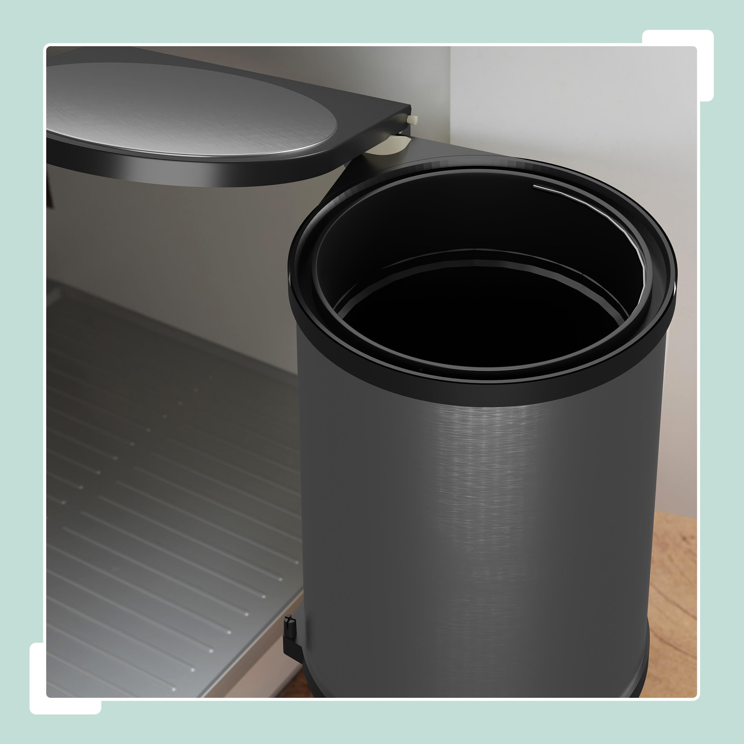 Relaxdays Poubelle encastrable pivotante, 12 l, Placard de Cuisine, 37 x 28 x 28,5 cm, Acier Inoxydable, argenté/Noir