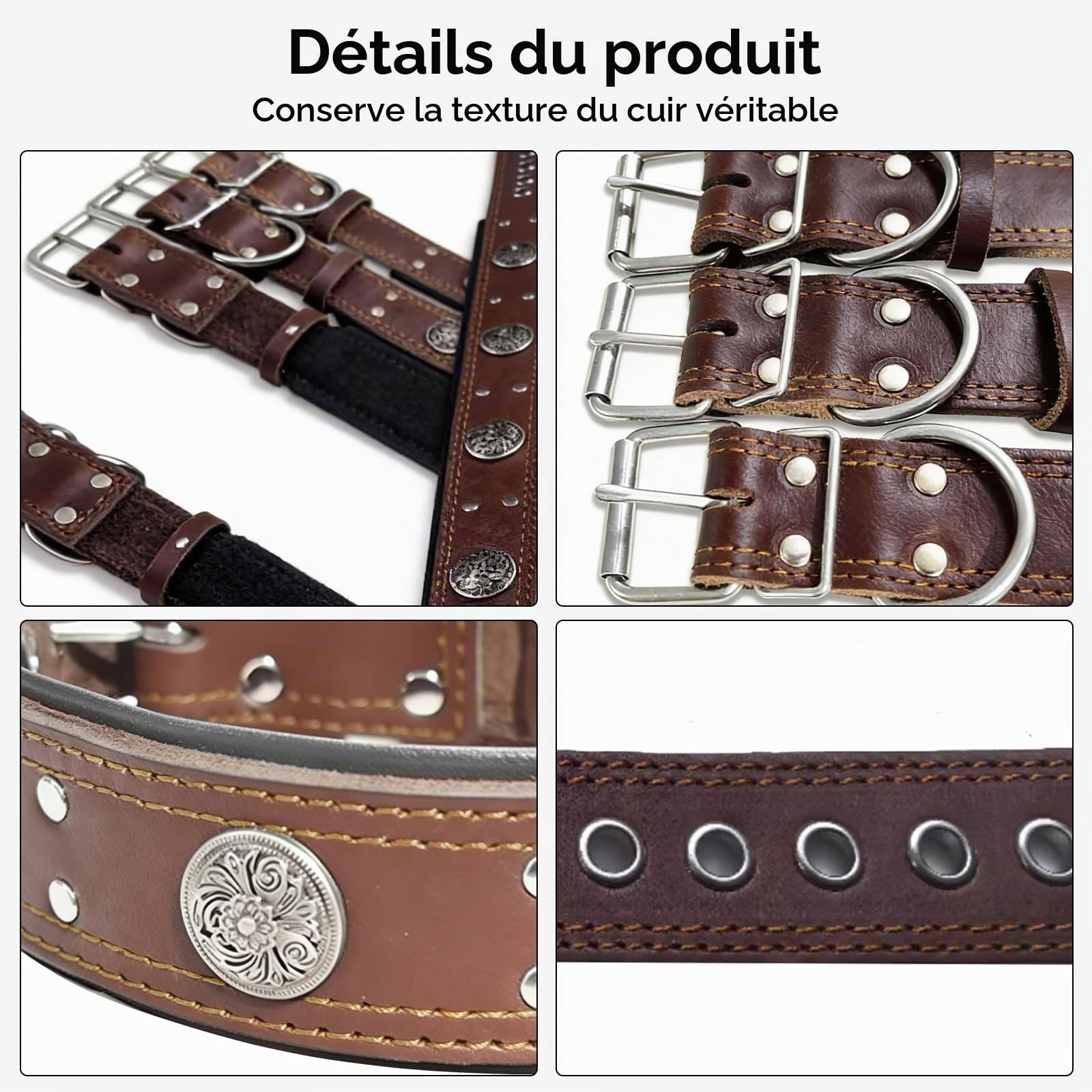 Collier Chien Cuir Large 4 cm, Colliers pour Chien en Cuir Véritable Renforcé, Colier Personnalisé Idéal pour Grand Chiens, Doublure Molletonnée, Boucle en Acier, Cadeau Grand Chiens Parfait