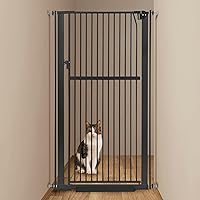 Vista 9 de Puerta extra alta para mascotas de 59 pulgadas, puerta de metal duradera para gatos con doble cerradura de seguridad y puerta de paso, cierre Negro