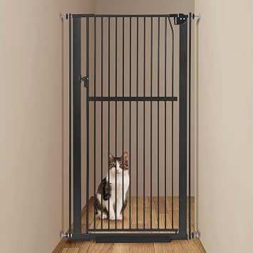 59" Extra Tall Pet Gate - Durable Metal Cat and Dog Gate With Double Safety Lock & Walk Thru Door for Indoor Stairs, Doorways, Hallways - Self Closing/Stay Open/Open Both Ways, Pressure Mounted