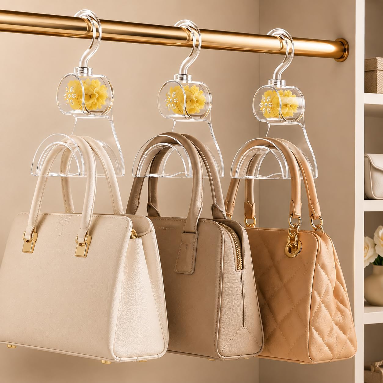 Clear Purse Hanger for Closet, 3 Pack, 360° Swivel Handbag Hooks