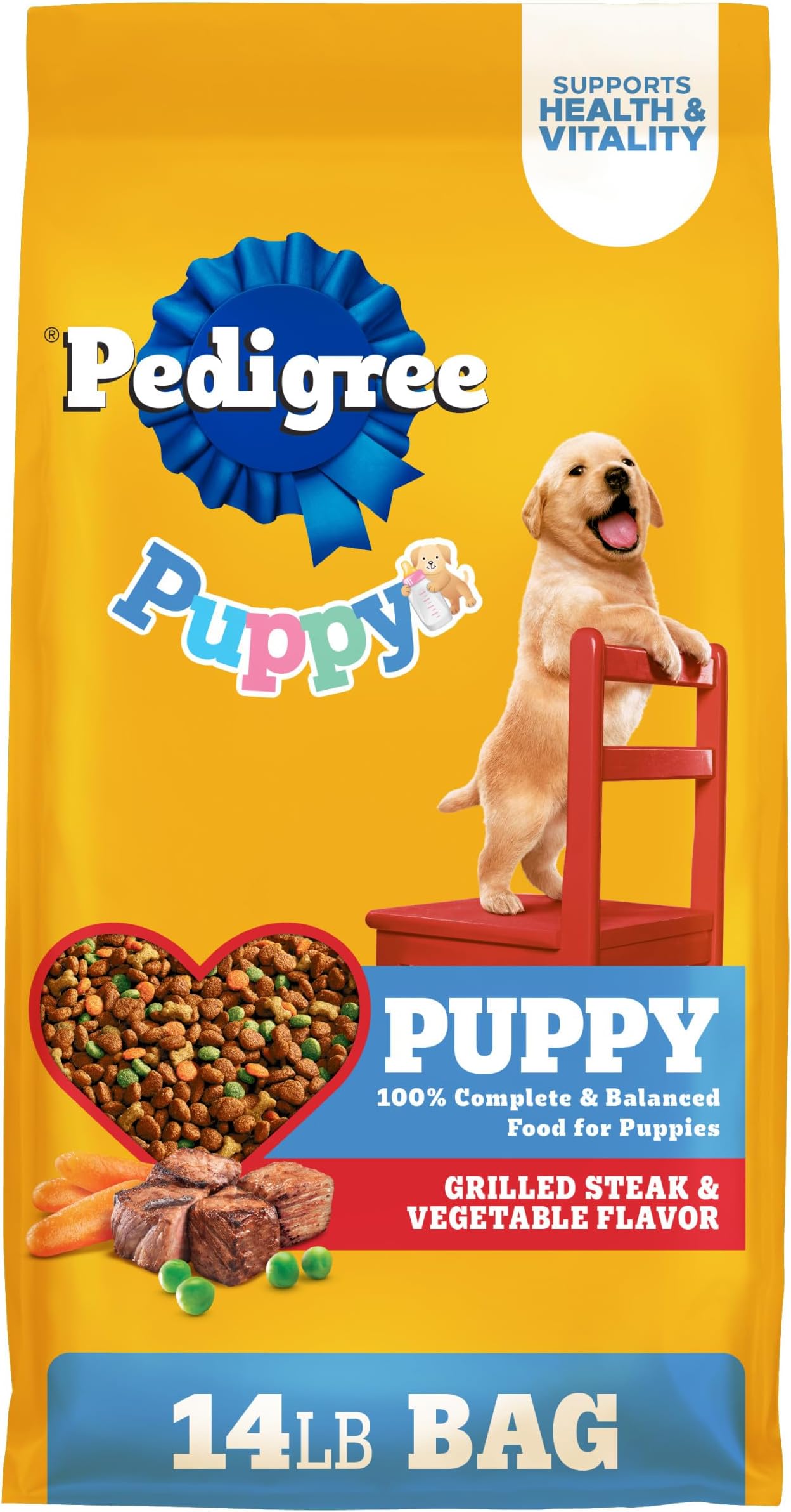 Pedigree Puppy Dry Puppy Food, Grilled Steak and Vegetable Flavor, 14 lb. Bag