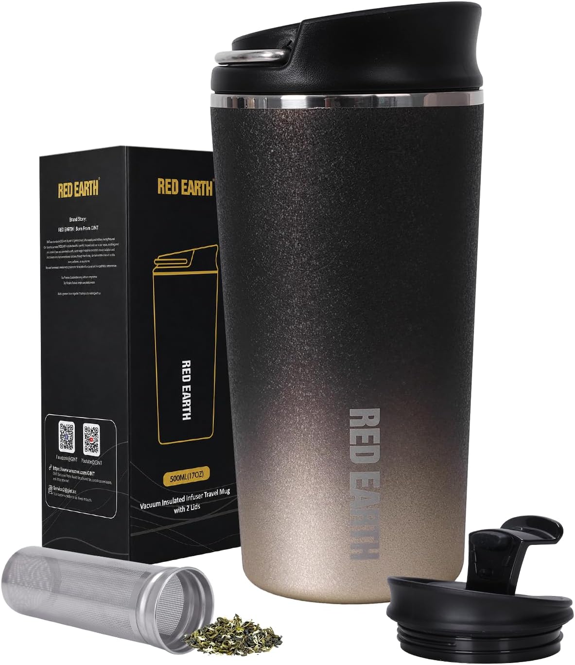 GiNT 17oz Travel Tea Mug with Infuser and 2 Lids