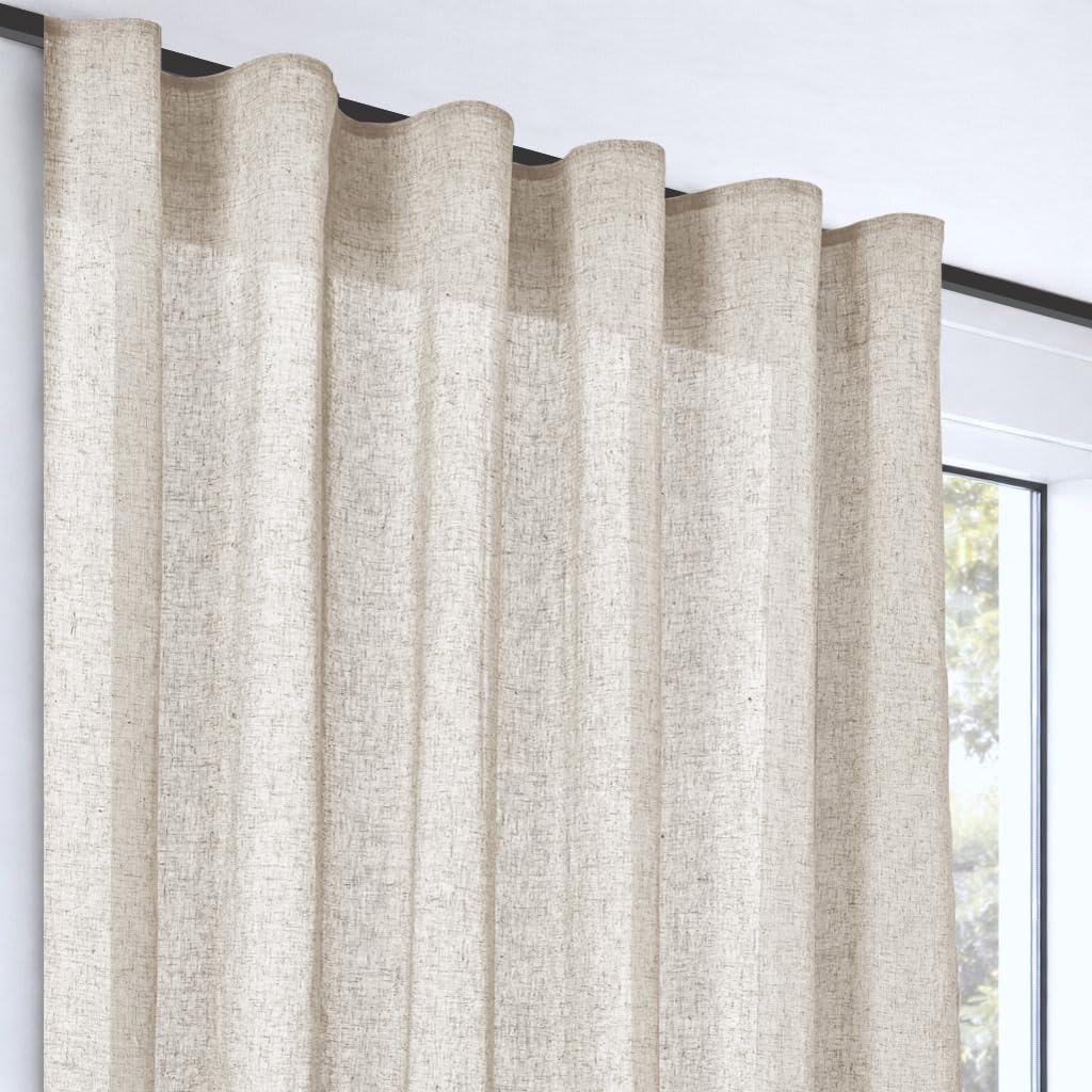 STORESDECO Cortina Translúcida XXL 3 Metros de Alto, Cortinas Ligeras de Poliéster para Ventanas y Puertas, Control Suave de luz, Diseño Moderno y Elegante, Cinta, Color Beige, Medida 300x300 cm