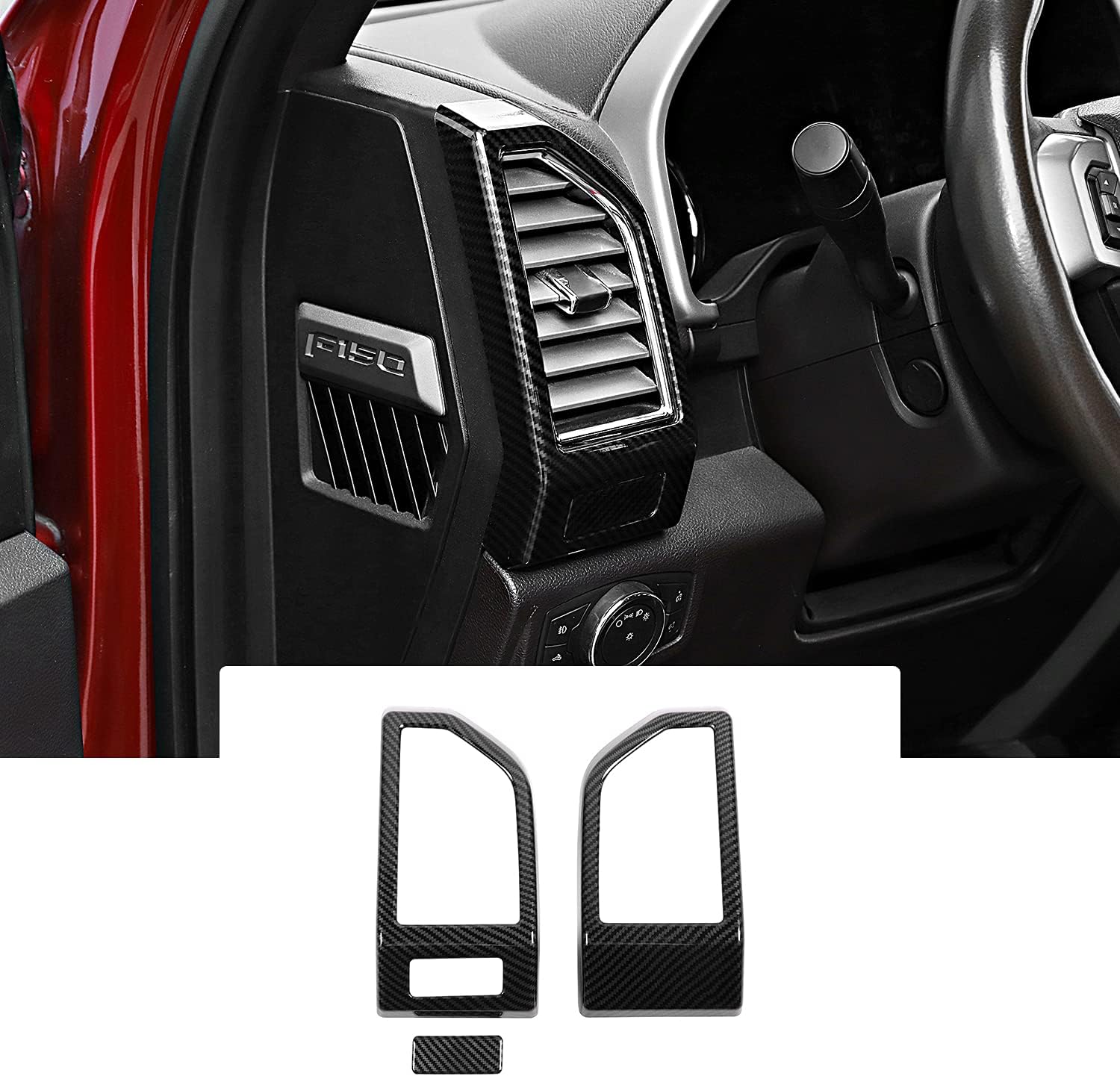Voodonala for F150 2015-2020Carbon Fiber Grain Dashboard Side Outlet Vent Covers Trim for Ford F150 2015-2020(F150 F250)