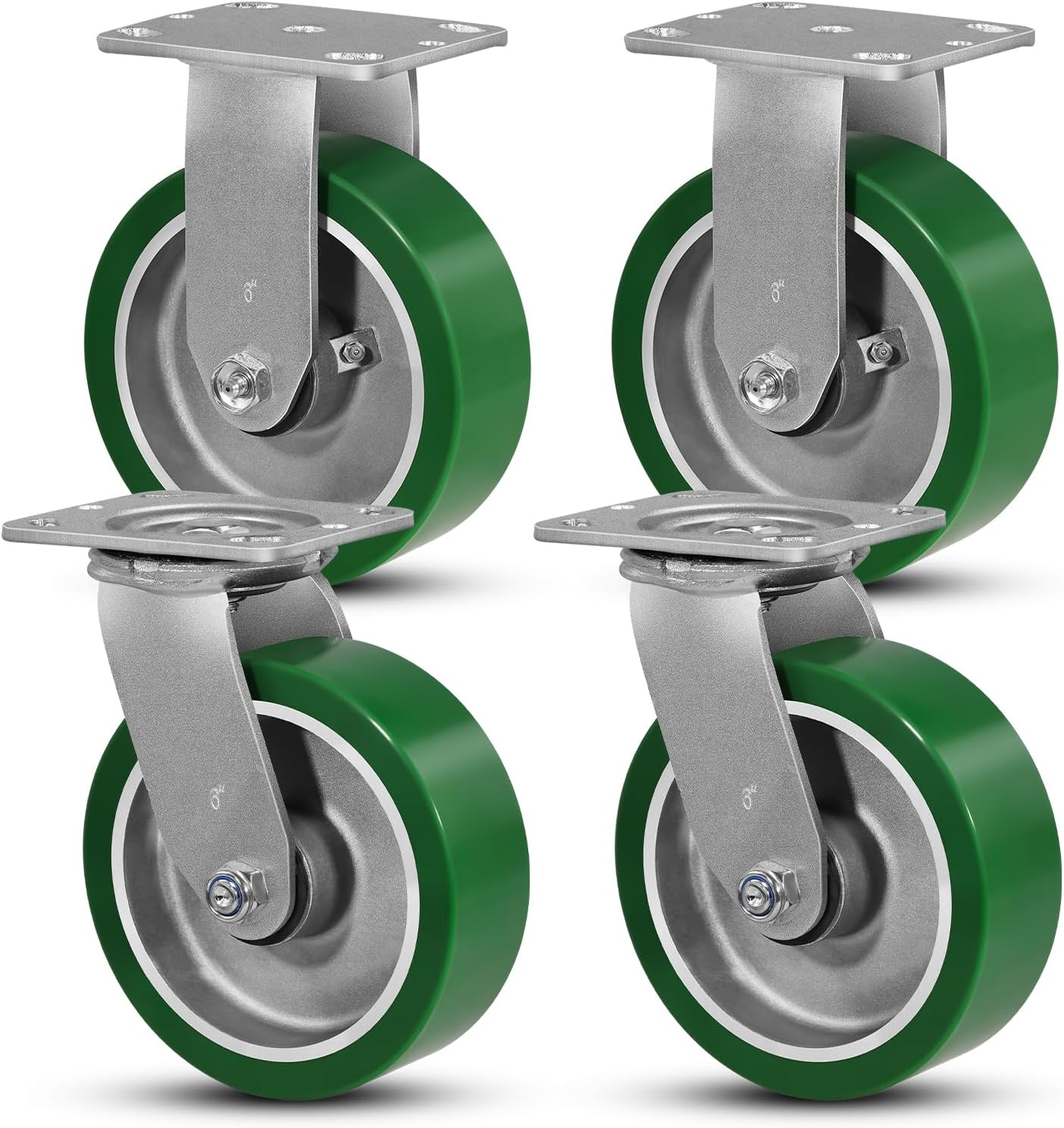 SY America 5" X 2" Heavy Duty Casters with Polyurethane on Aluminum Wheel,Top Plate 4" x 4.5", 4 Swivel w/Top Lock Brake,Non-Marking Industrial Casters, 4400 LBS Load Capacity（Set of 4）