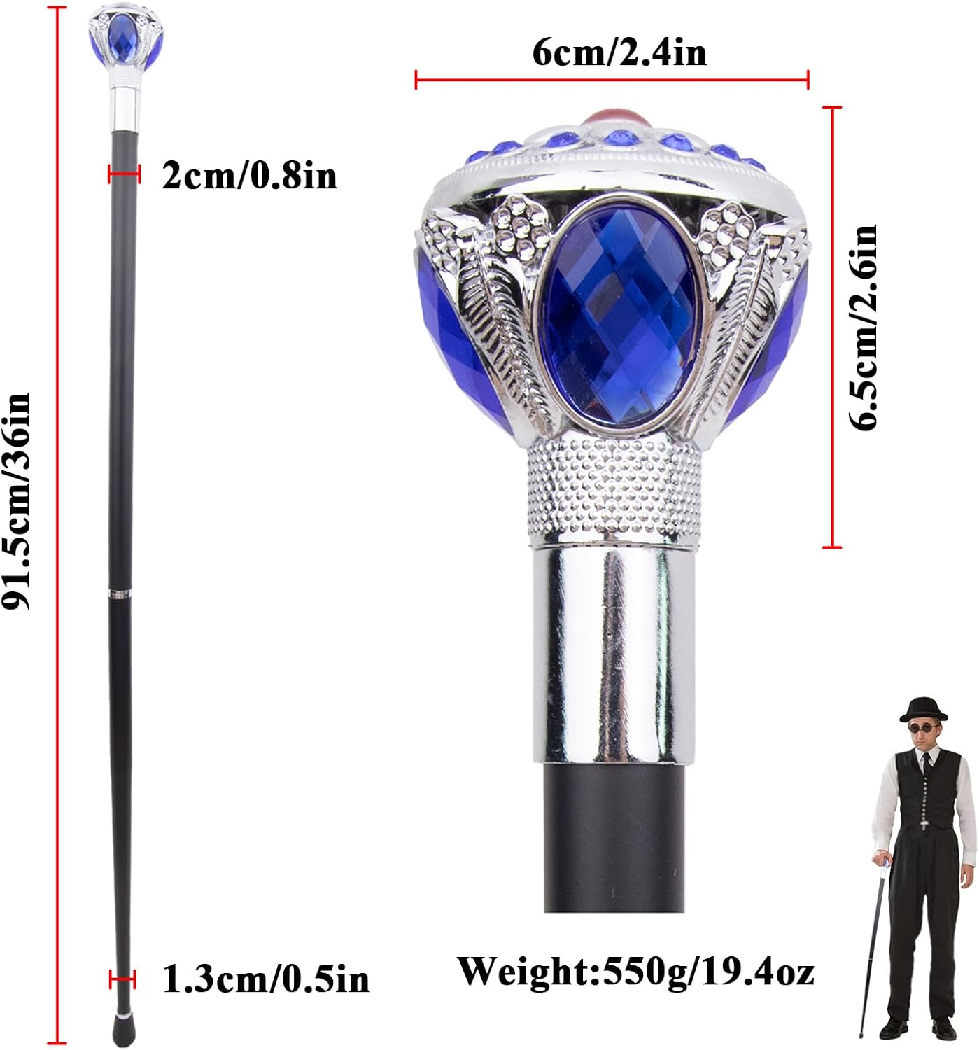 Diamond Type Walking Cane Folding Non Slip Lightweight for Women Men Seniors Walking Stick Prop Dress Canes Costume Accessories for Adults White 91.5cm/36in