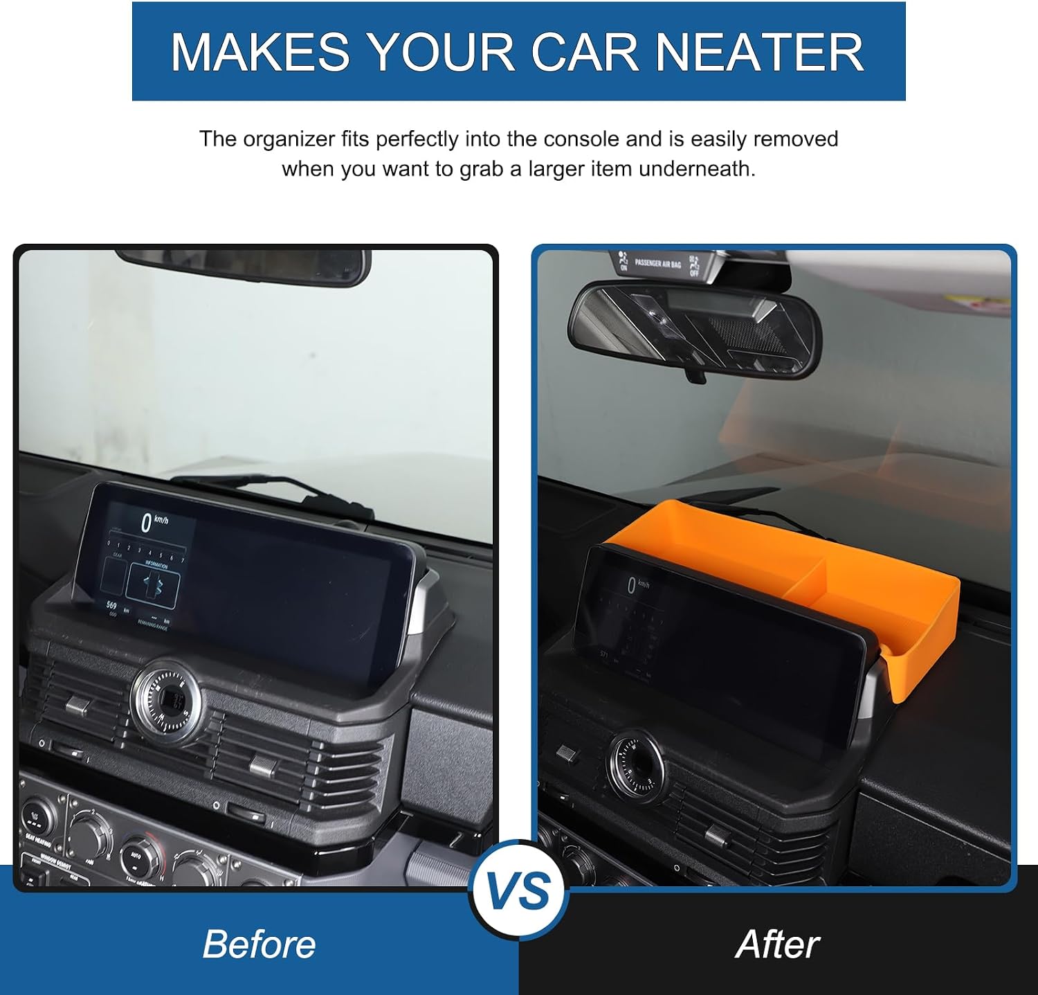 Compatible with INEOS Grenadier 2020-2024 Dash Storage Tray Insert Behind Screen Organizer Storage Accessories, Non-Slip Dashboard Tray Phone Key Organizer Container (Orange) image 2