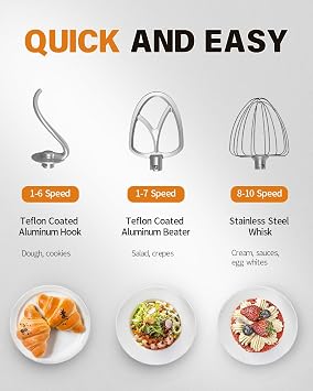 Facelle Food Processor Mixers & Mixer 6.5 L Stainless Steel Mixing Shot Kneading Machine 10 Speed Levels + Pulse Function Dough Kneading Machine Including 3-Piece Patisserie Set [Energy Class A+++]
