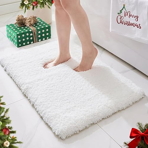 Alfombra de baño blanca de 24 x 36 pulgadas, lavable a máquina, para suelo de baño, gruesa, esponjosa, absorbente, alfombra de baño para bañera,