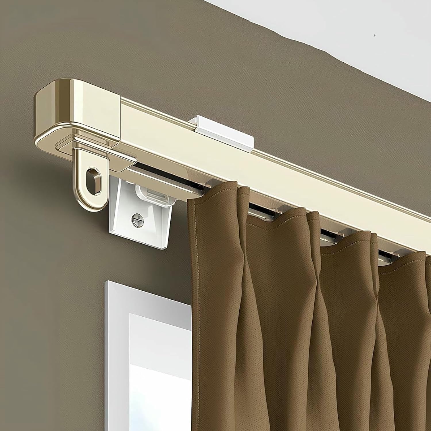 Telescopic Curtain Track System, Gold Retractable Curtain Rods for Office, Living Room, Adjustable Room Divider Rail Set