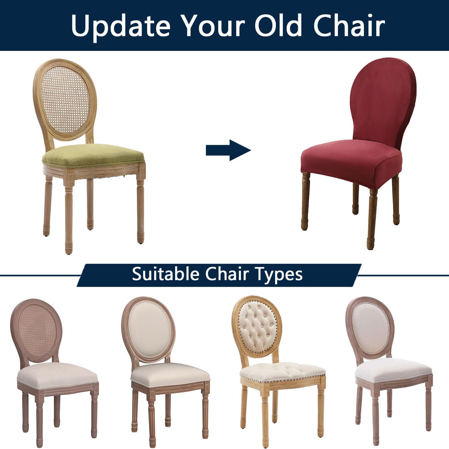 YOPOIY Round Back Dining Chairs Slipcovers Set of 6 4 2, Velvet French Country Dining Chair Covers Dining Room Chairs Covers for Hotel Restaurant (Burgundy,4 PCS)