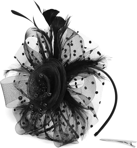 KCTOAMZ Mesh Feather Fascinator with Veil