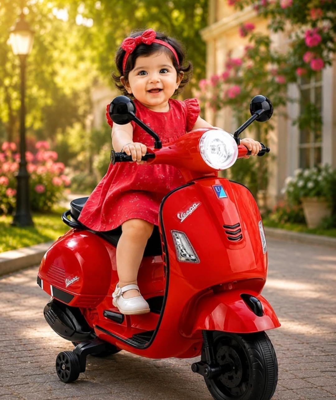 SKYA STAR Vespa 12v Battery Operated Rechargeable Ride On Scooter with Foot Accelerator for Kids, 2 to 6 Years, Red