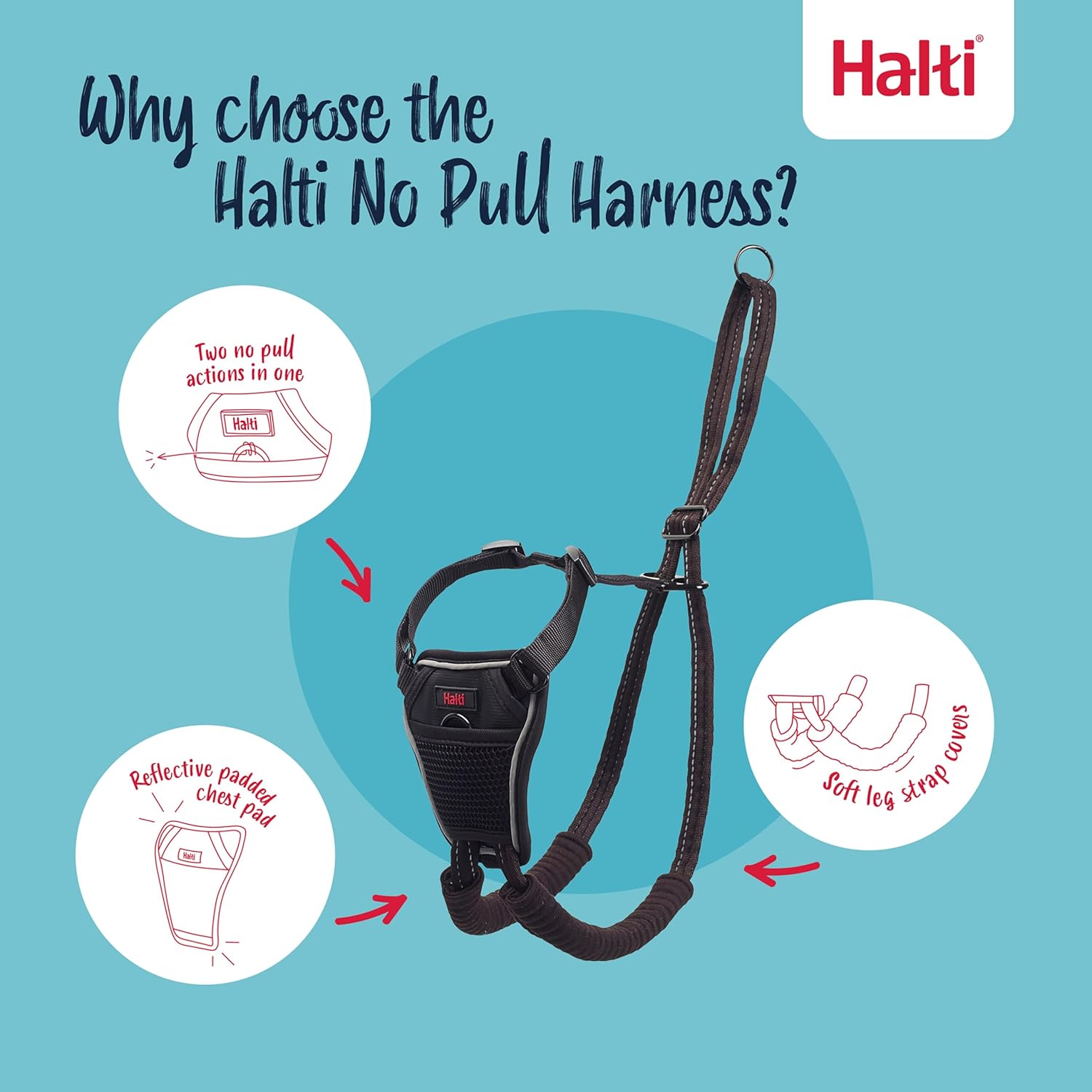 Halti No Pull Harness - Stop Your Dog Pulling on the Leash. Adjustable, Lightweight and Easy to Use. Reflective Dog Training Harness for Small Dogs (Size S, Black)